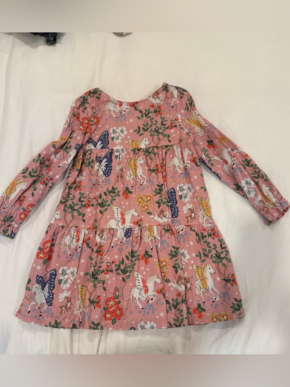 Mini Boden Pink Unicorn & Butterfly Tiered Dress size 8-9